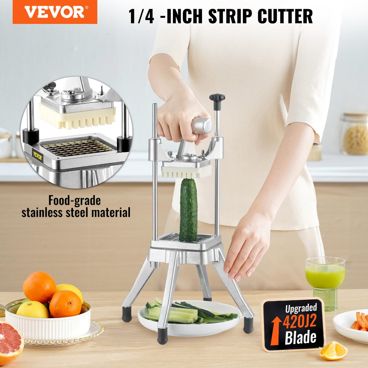 VEVOR chopper stainless steel body demonstrates durability and easy cleaning