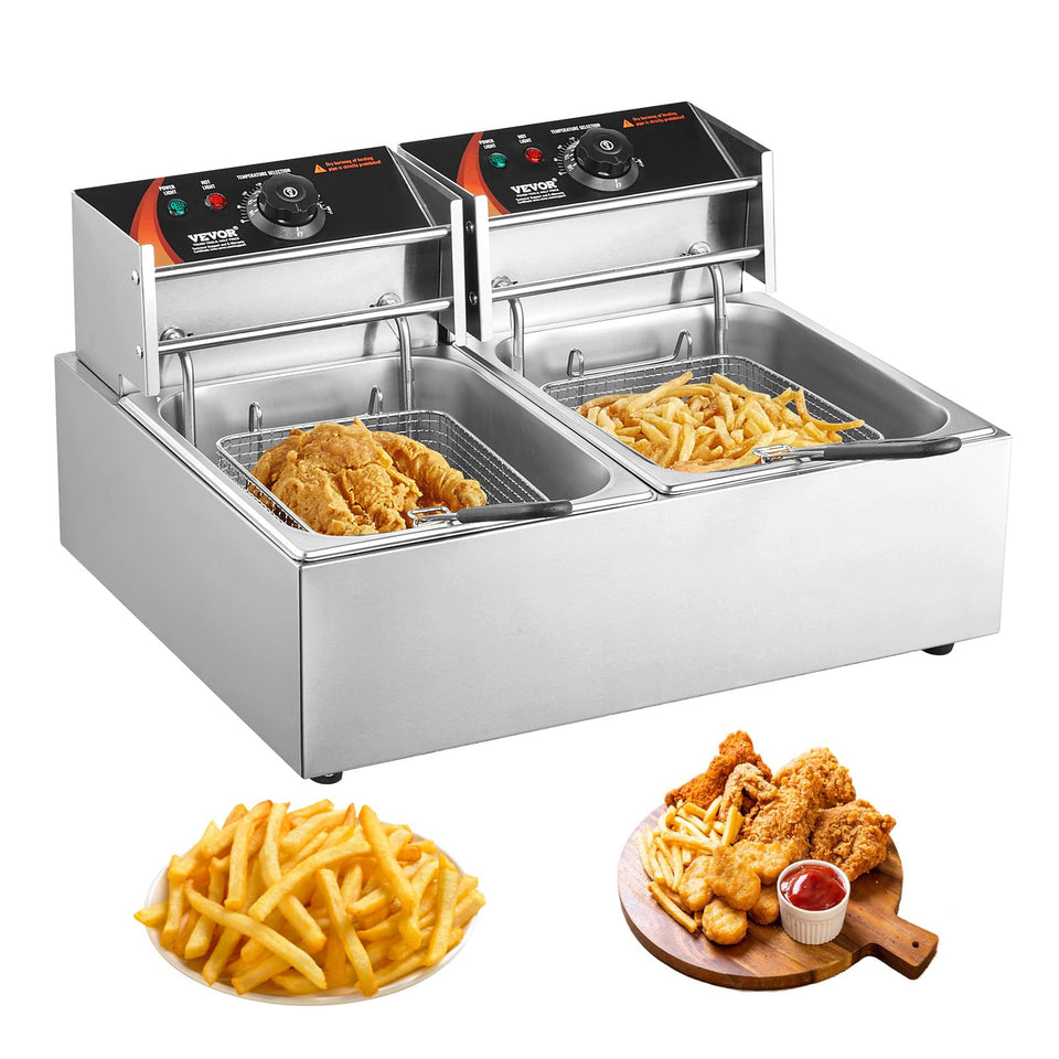 VEVOR commercial deep fryer dual-tank front view for efficient batch frying