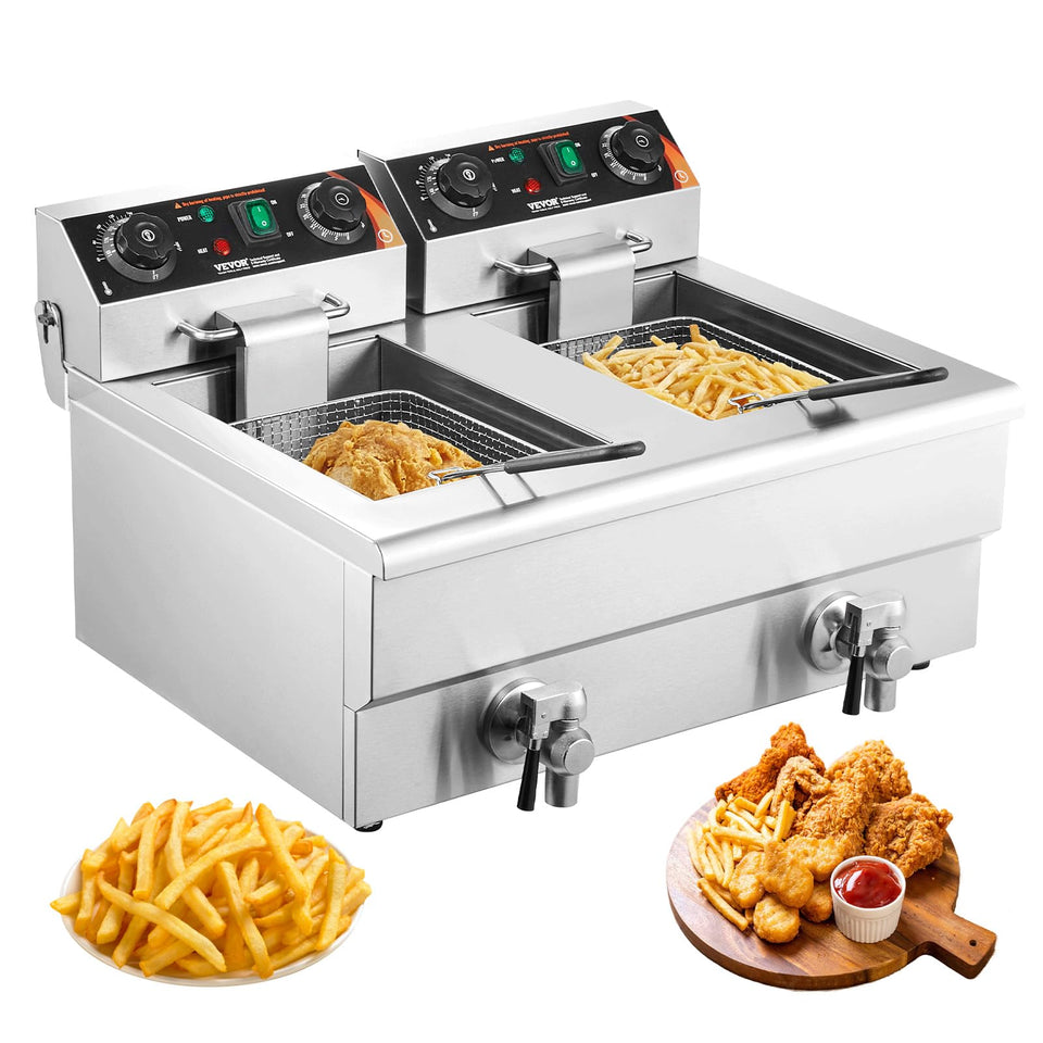 VEVOR dual-tank fryer front view for high-volume kitchen use and consistent results.