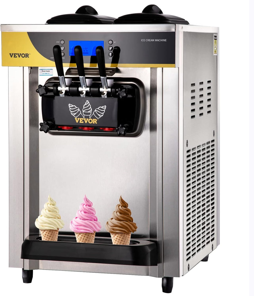 VEVOR commercial ice cream maker with dual 6L hoppers for high-volume production.
