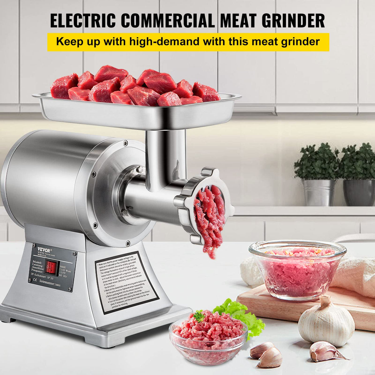 VEVOR meat grinder top tray for easy loading and efficiency