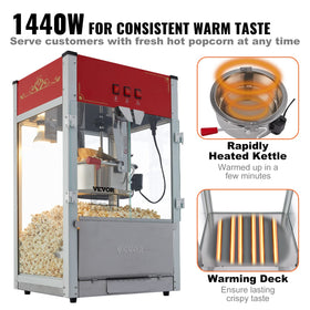 VEVOR commercial popcorn machine steel frame emphasizes durable performance for high-traffic venues.