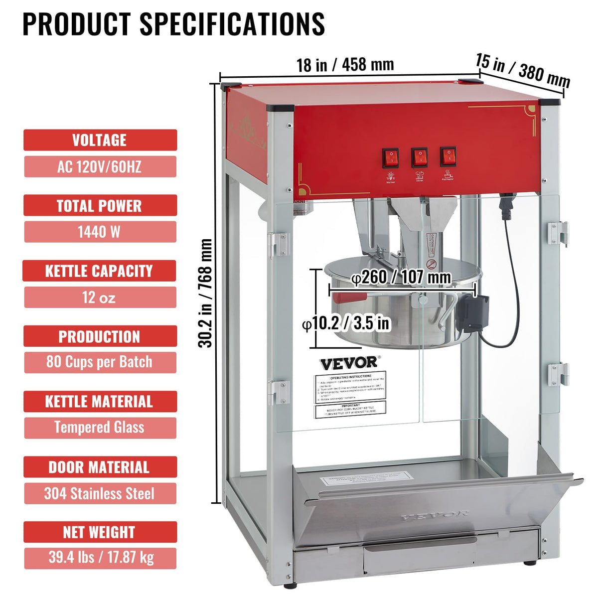 VEVOR commercial popcorn machine tabletop design saves counter space and keeps items accessible.