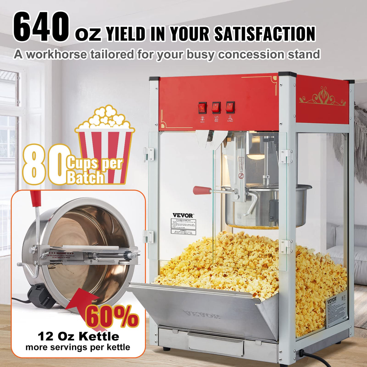VEVOR commercial popcorn machine tempered glass doors let you see quality in seconds.