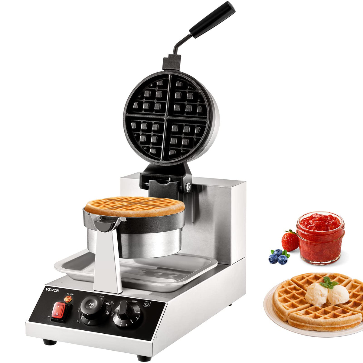 VEVOR Commercial Waffle Maker front view showcases sturdy build for busy kitchens