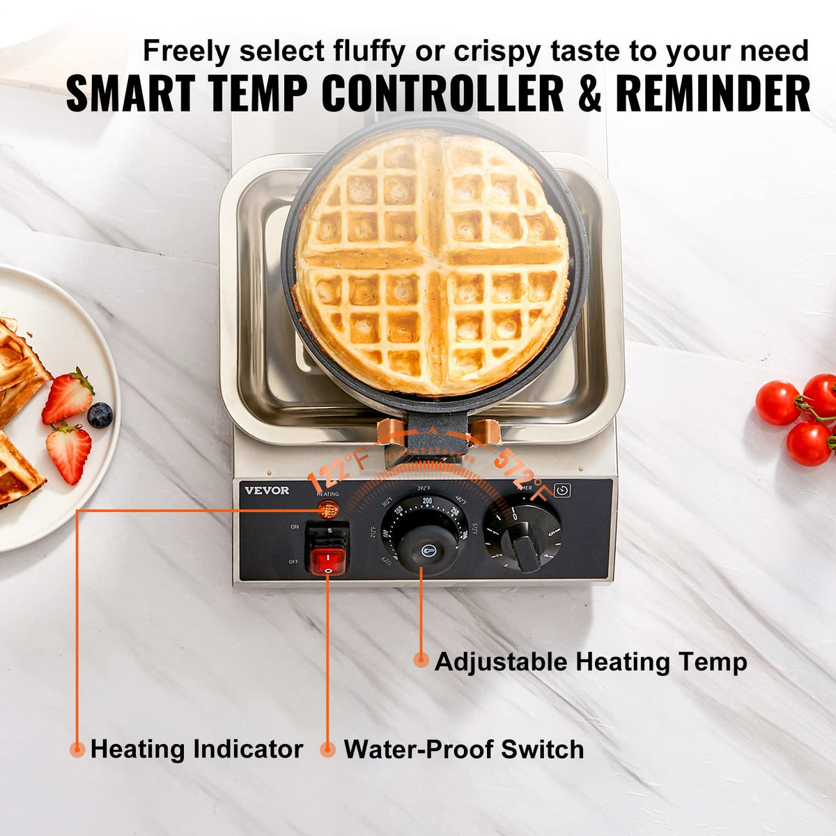 VEVOR non-stick pan releases waffles cleanly and speeds up cleanup