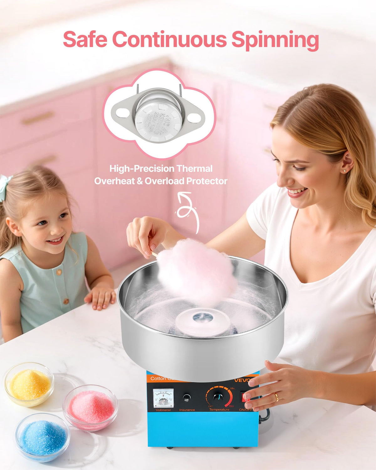 VEVOR Cotton Candy Machine 15-inch bowl ready for fluffy candy