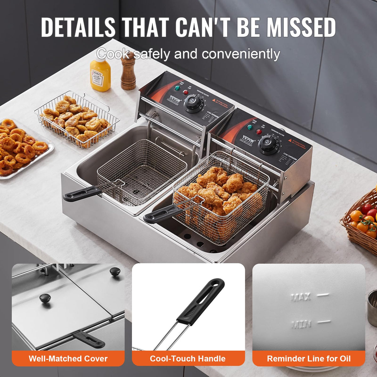 VEVOR convenient front hook drains oil after frying