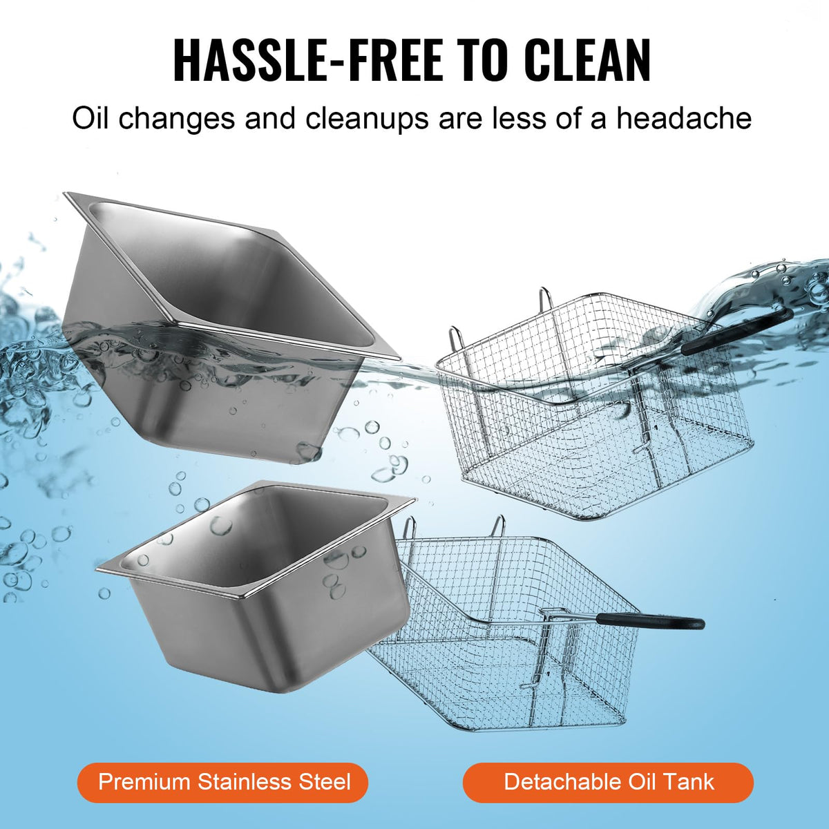 VEVOR cool-touch handle prevents burns during basket handling