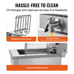 VEVOR deep fryer front drain valve for easy oil release.