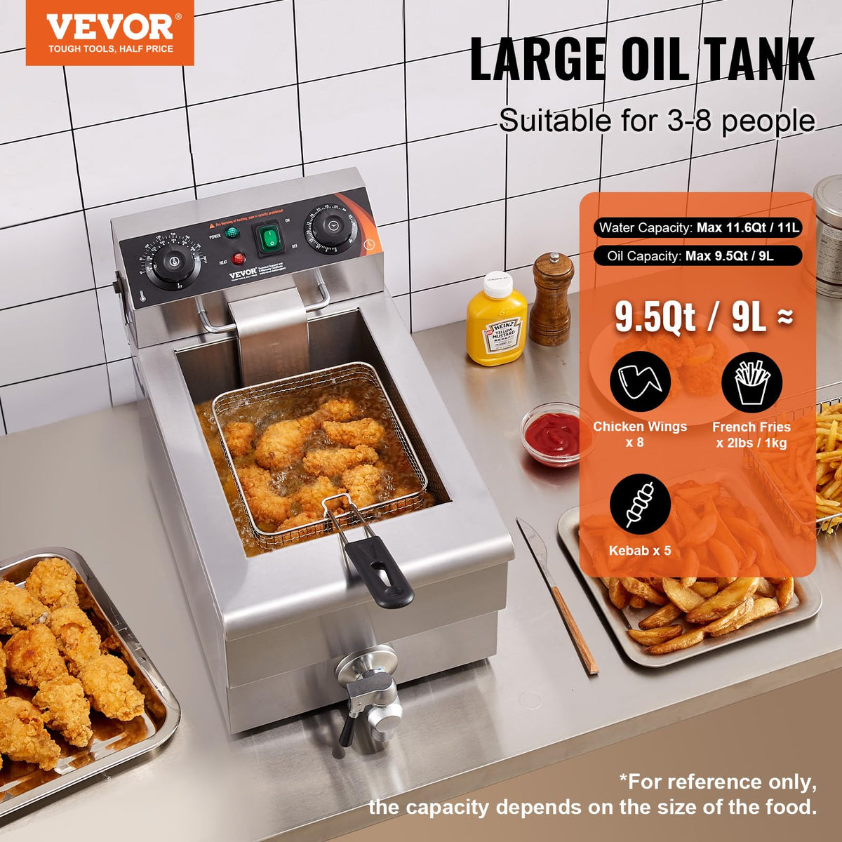 VEVOR deep fryer oil tank ready for high-volume cooking.