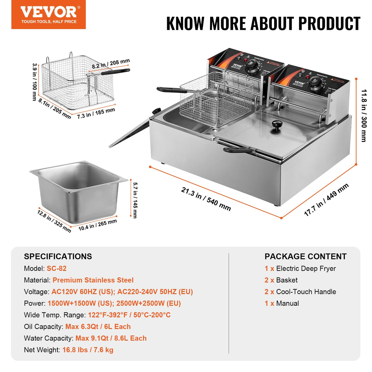 VEVOR stainless steel exterior is easy to wipe clean