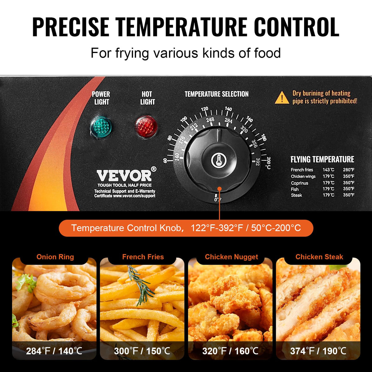 VEVOR temp control panel ensures precise frying temperatures
