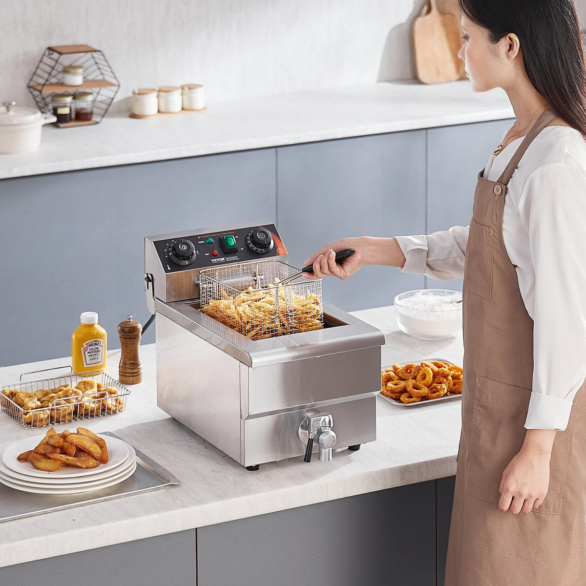 VEVOR deep fryer timer display helps track fry cycles.