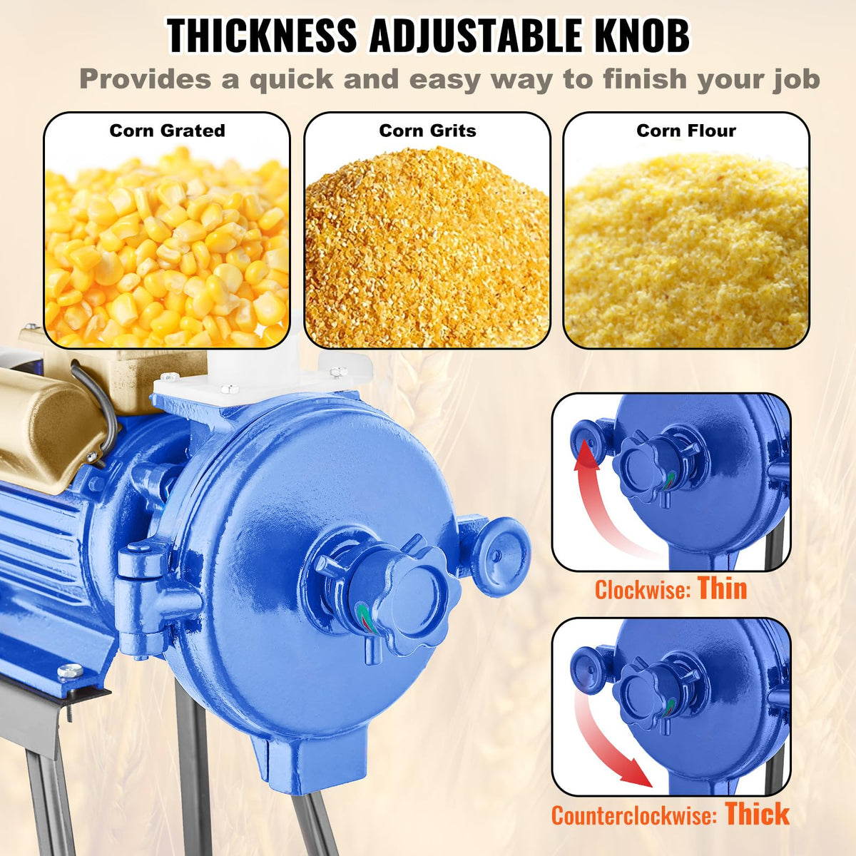 VEVOR mill with adjustable thickness for spices, corn, coffee, and more.