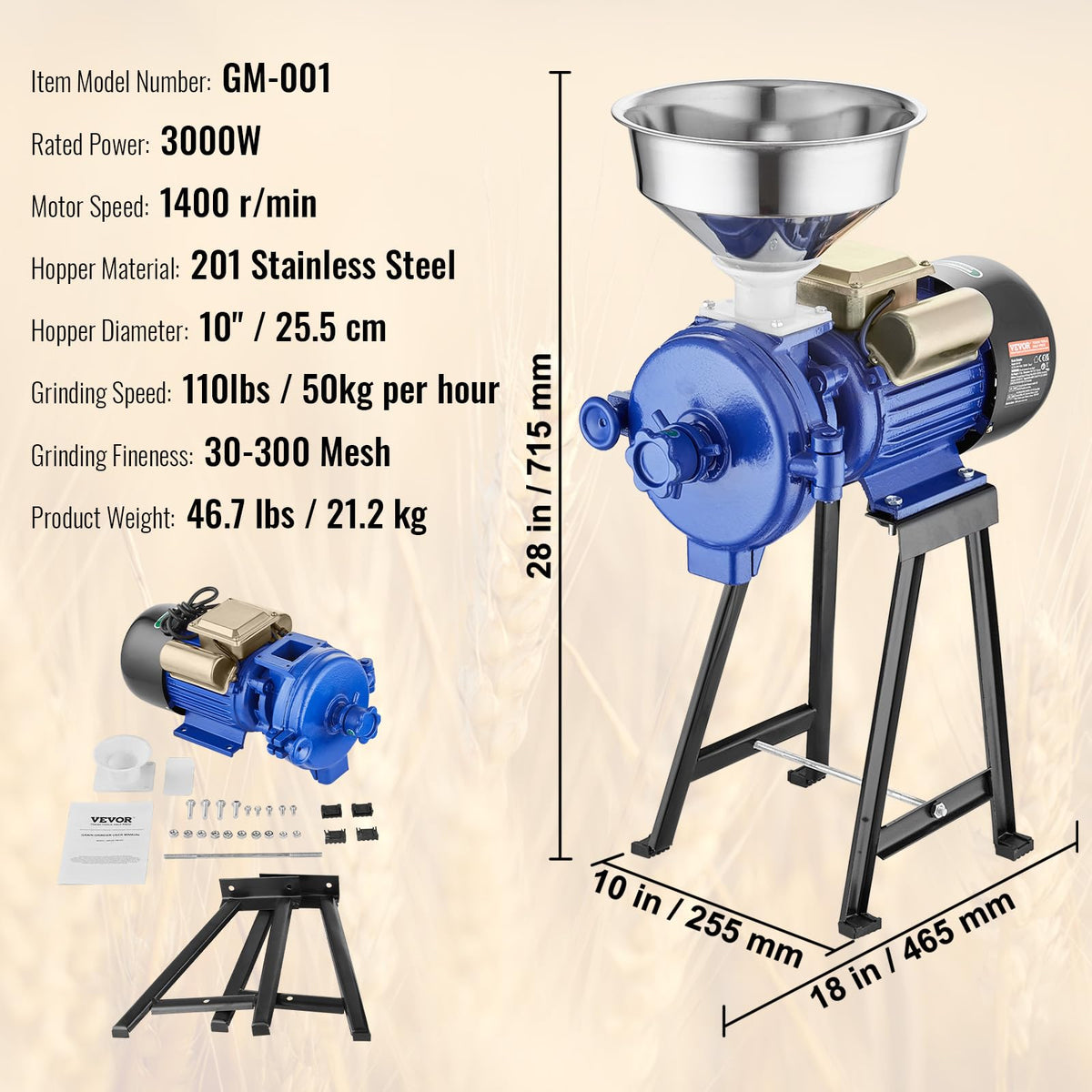 VEVOR commercial-grade grinder designed for high-capacity milling tasks.