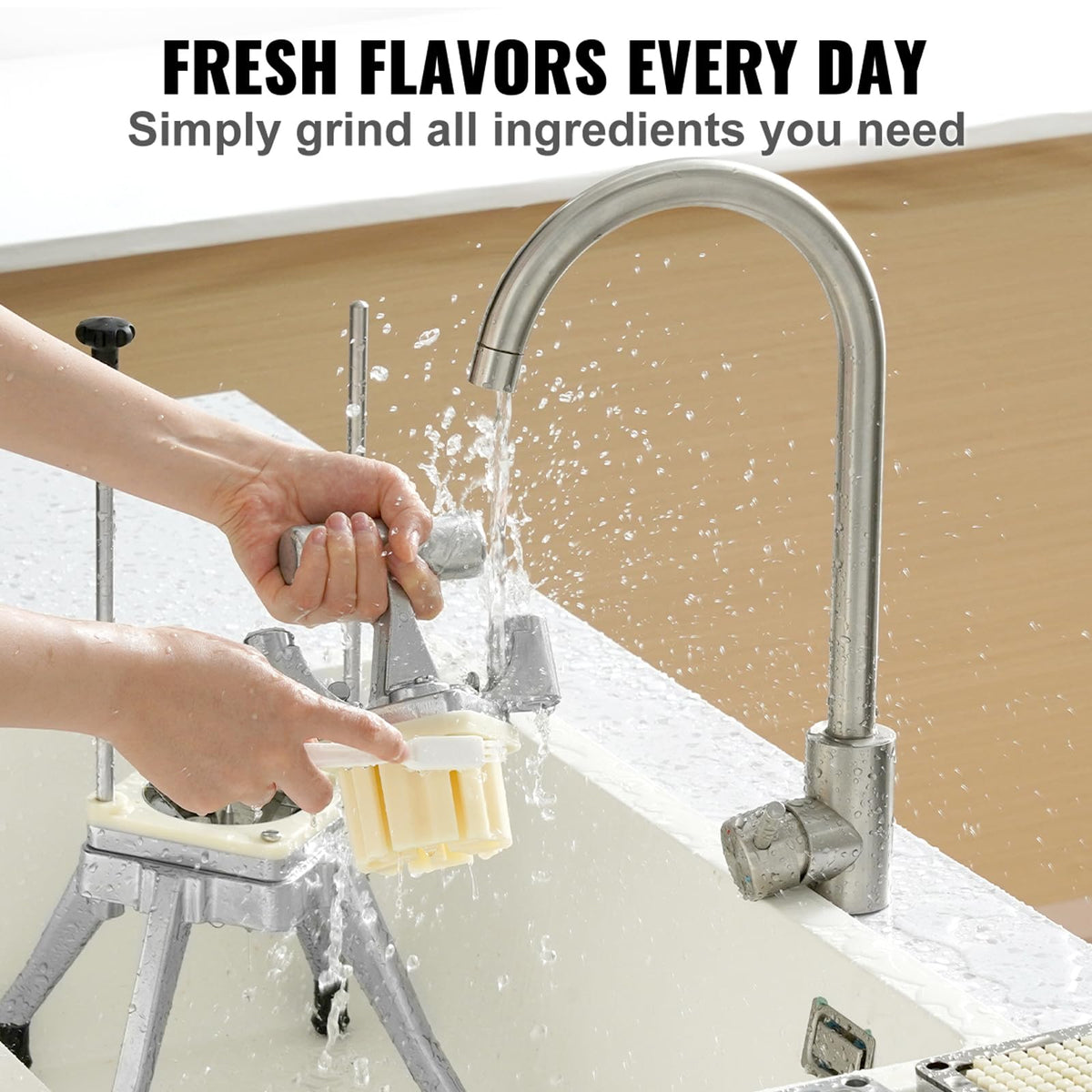 VEVOR ergonomic pull-down handle reduces effort during long prep sessions.