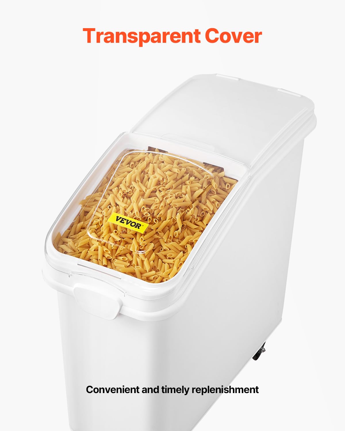 VEVOR clear lid helps monitor stock without opening the container.