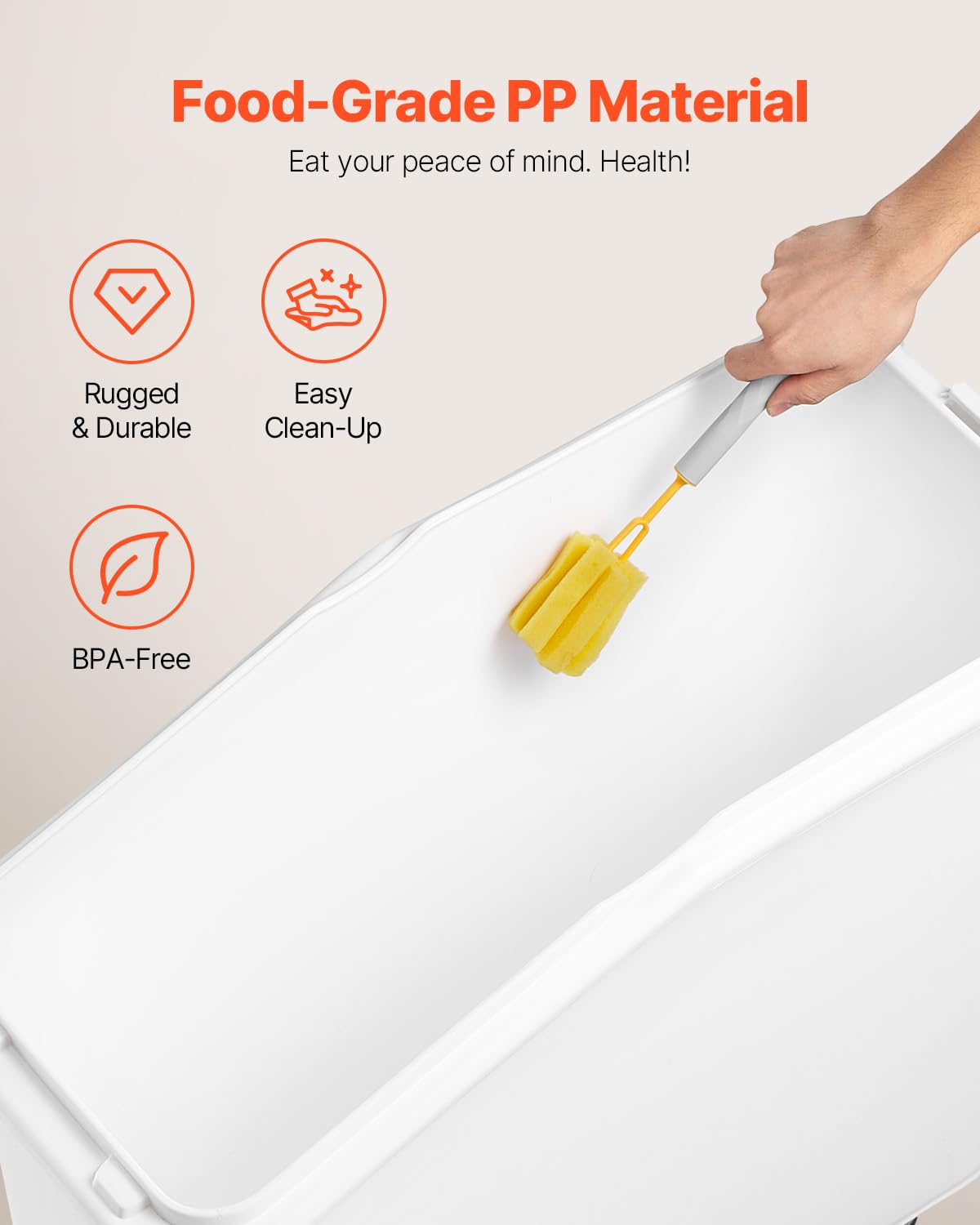 VEVOR four-caster wheels enable easy relocation of heavy dry goods.