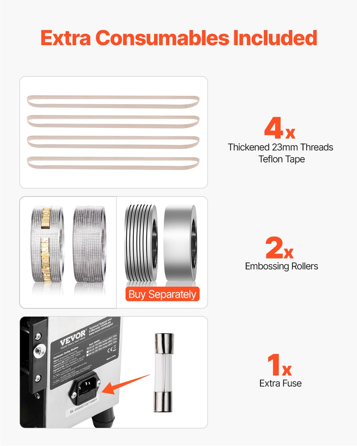 VEVOR FR900K conveyor belt and cooling/heating block for stable seals.