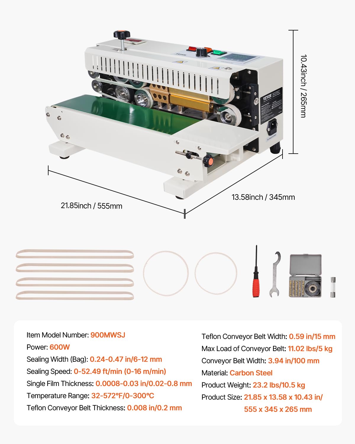 VEVOR FR900K thermostatic control enables precise sealing temperatures.