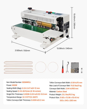 VEVOR FR900K thermostatic control enables precise sealing temperatures.
