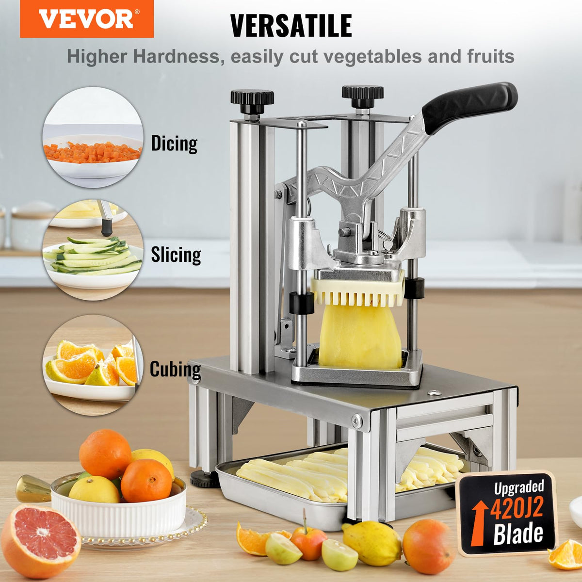 VEVOR blades set includes 1/4" and 3/8" cutters for precise dices.