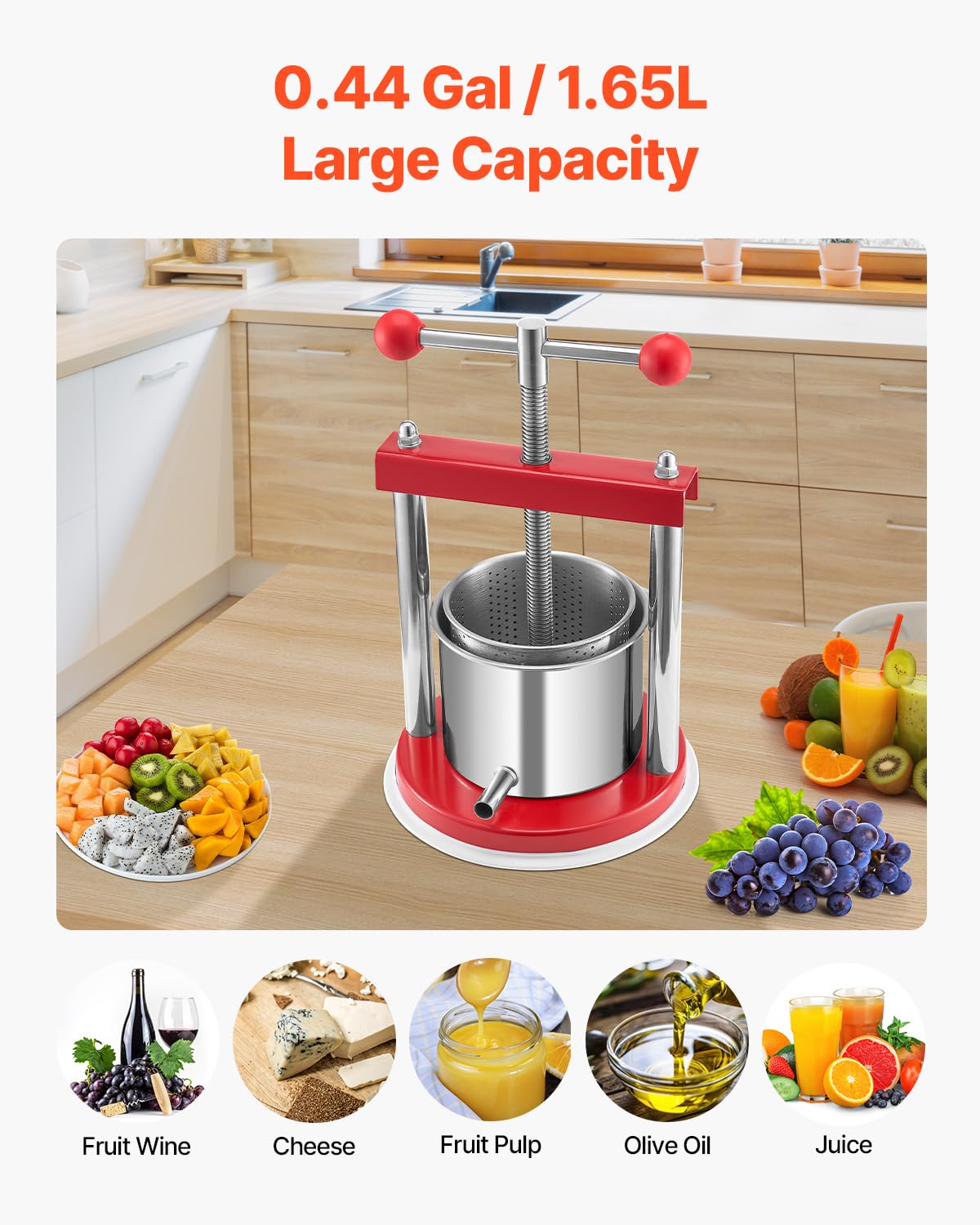 VEVOR press ready for gatherings with its large 1.65L capacity
