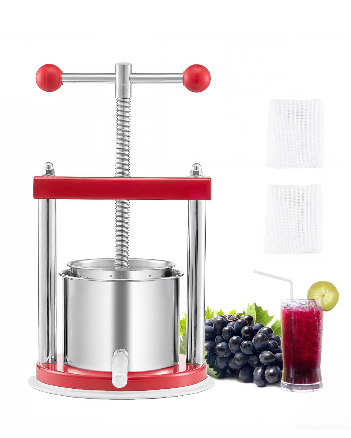 VEVOR fruit press close-up of the thick pressing plate for efficient juice extraction