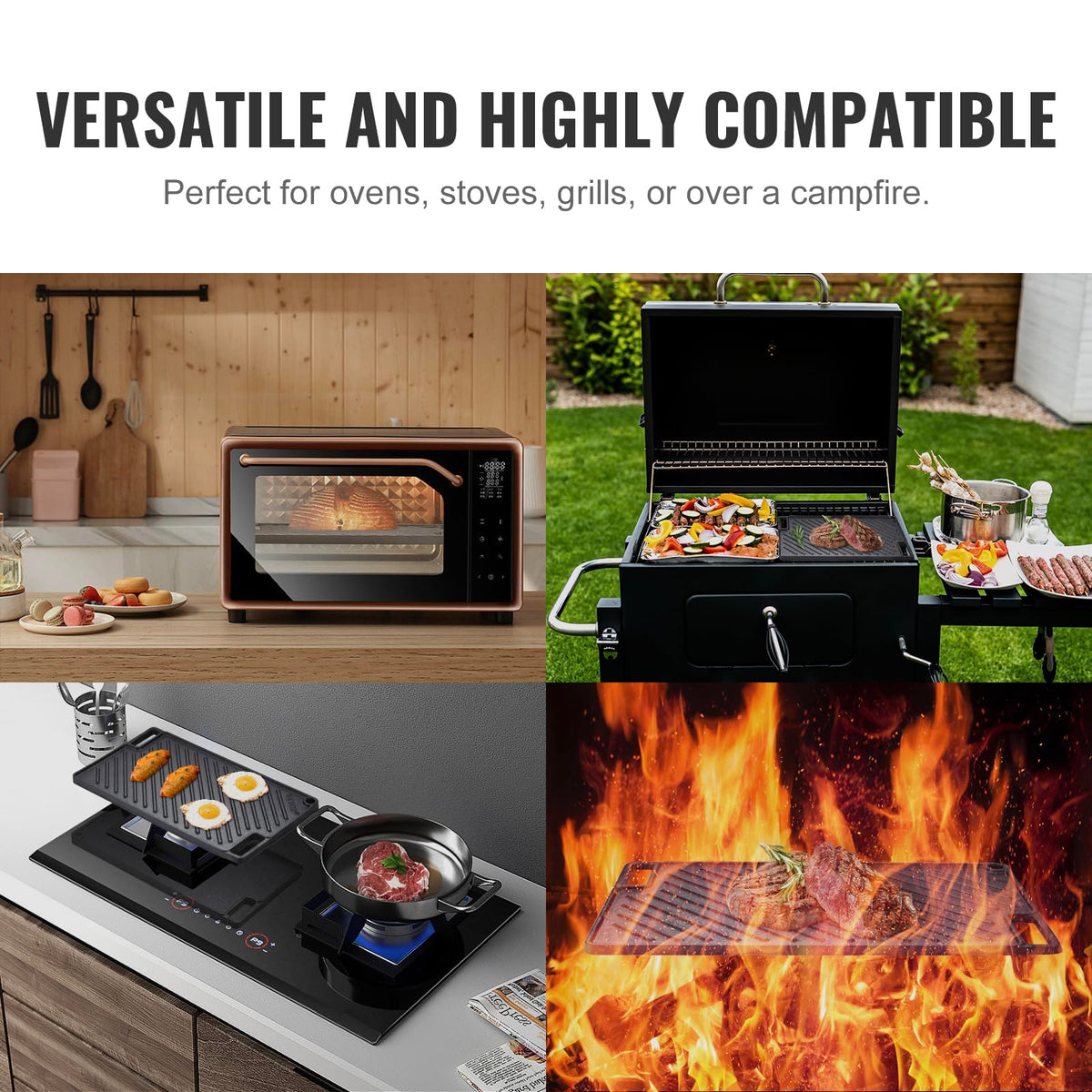 VEVOR grill/griddle hollow handles provide a secure, cool-grip lift.