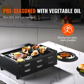 VEVOR grill/griddle non-stick surface minimizes sticking and easy cleanup.