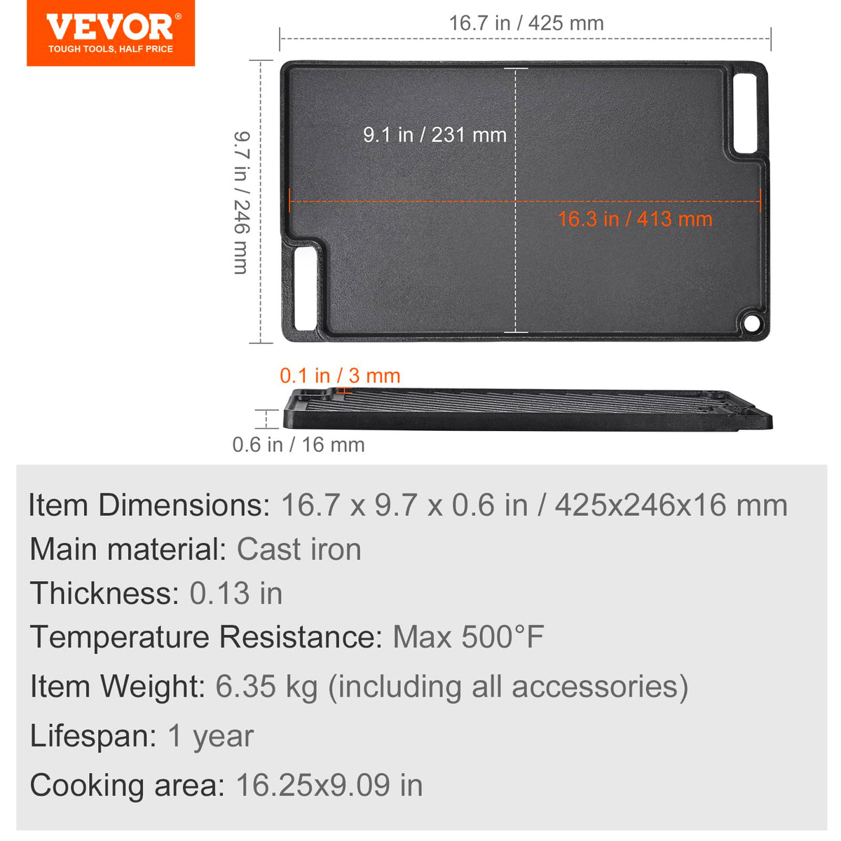 VEVOR grill/griddle pre-seasoned surface ready for immediate cooking.