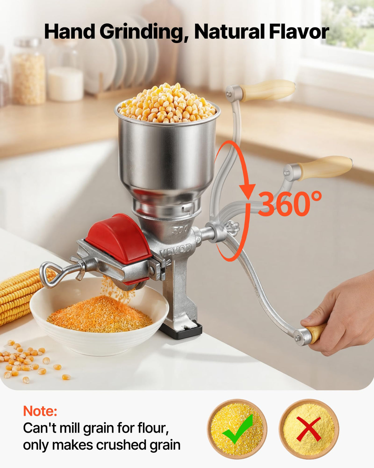 VEVOR hand-crank grinder ideal for fresh flour and spice grinding