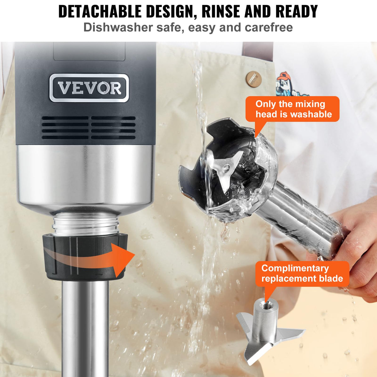 VEVOR 304 stainless steel blades provide safe, efficient chopping and emulsifying.