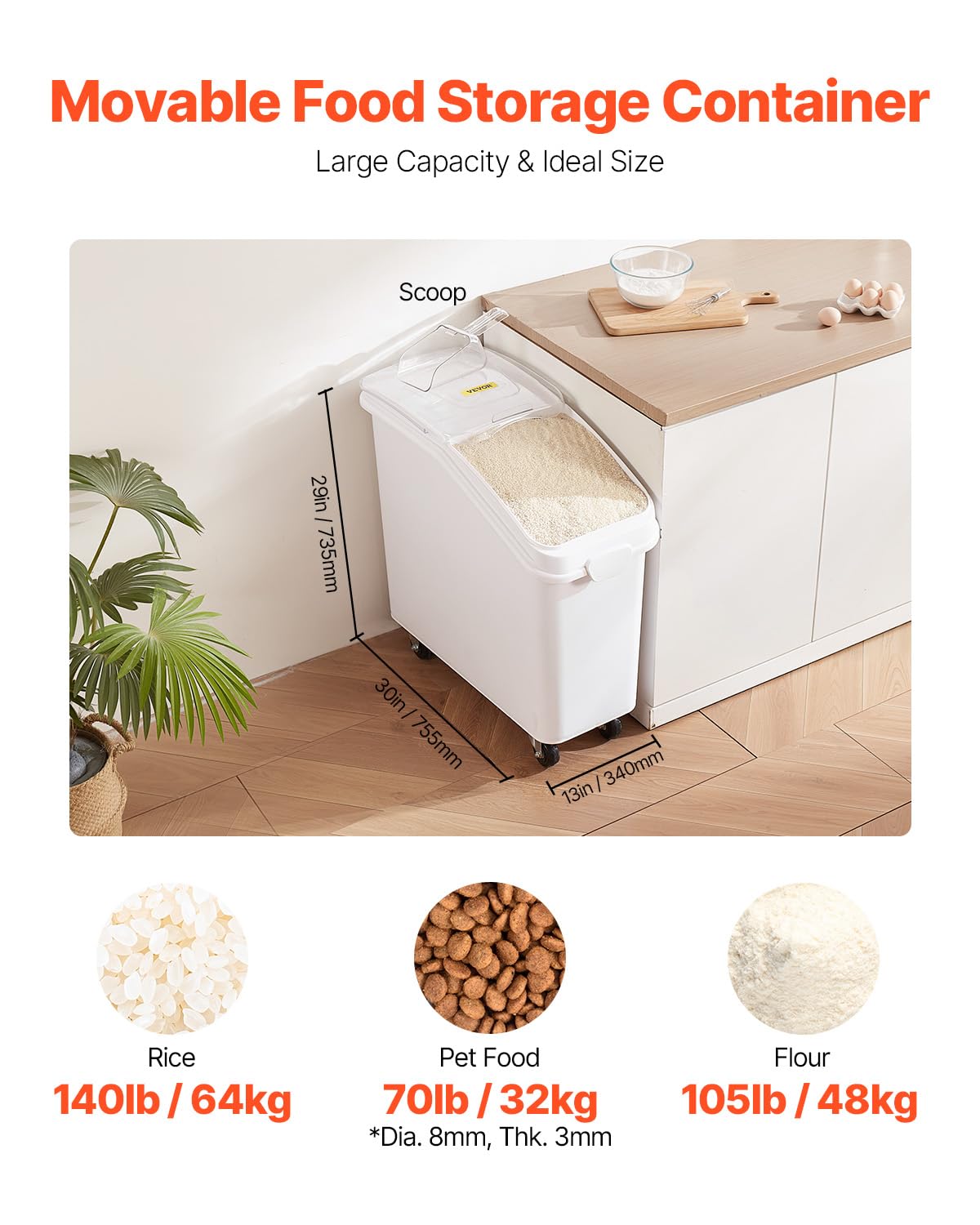 VEVOR ingredient bin with scoop and sliding lid for quick access.