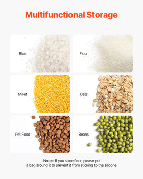 VEVOR food-grade PP material ensures safe dry storage.