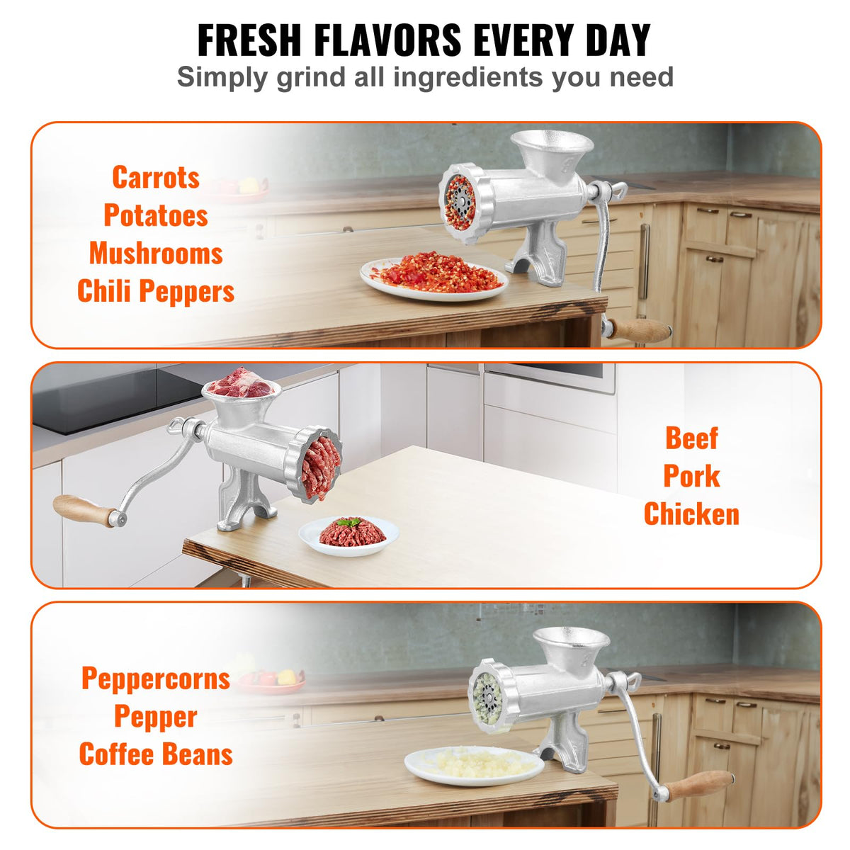 Meat pusher rod for safe, controlled feeding into the grinder