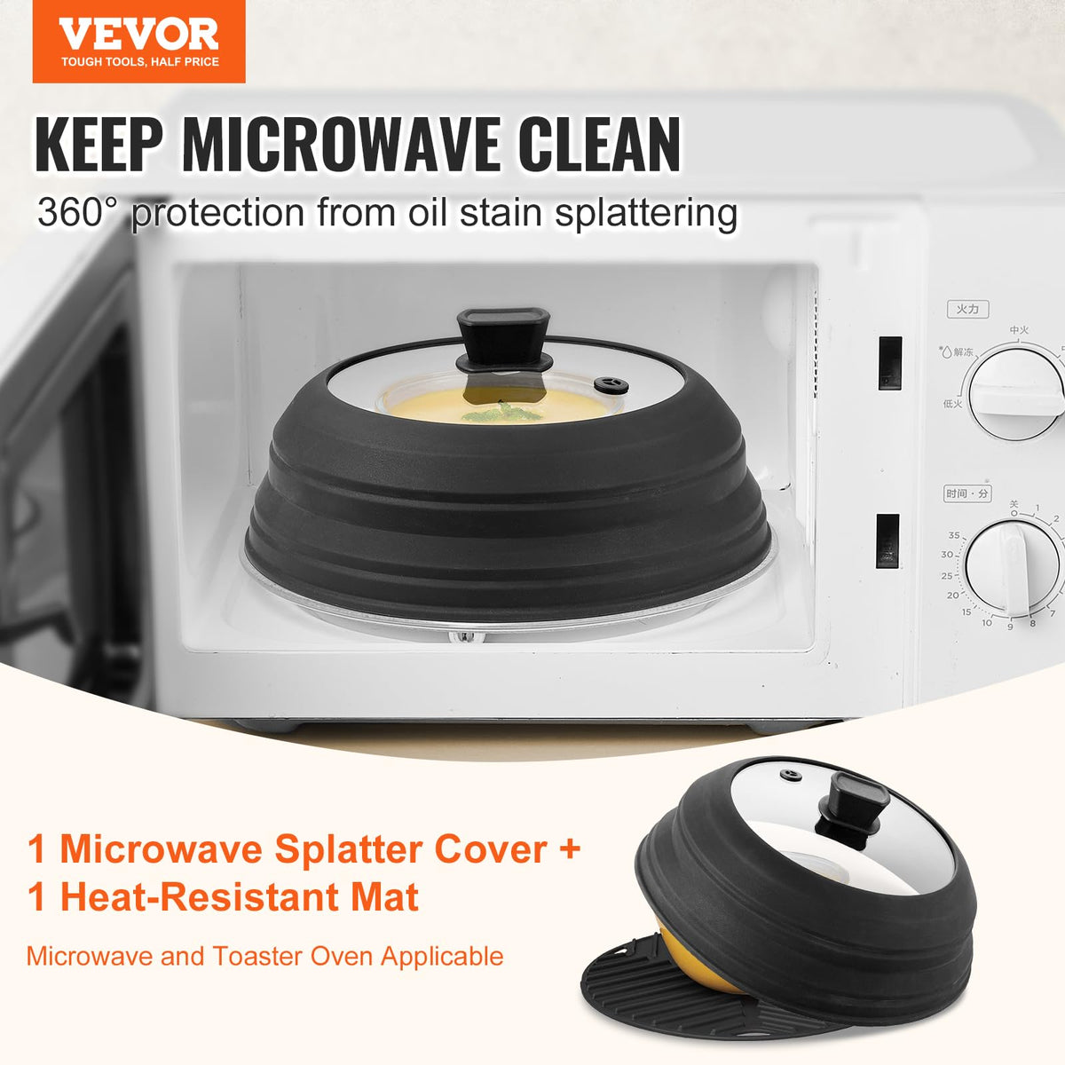 VEVOR microwave splatter cover open for easy monitoring during cooking