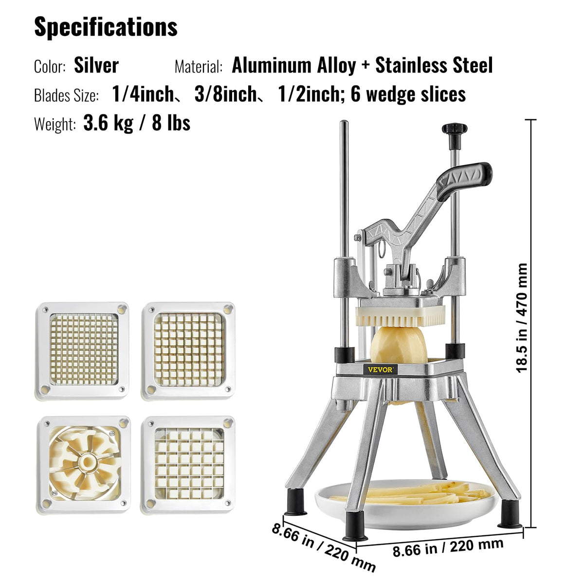 VEVOR multipurpose chopper handles potatoes, carrots, apples, and more