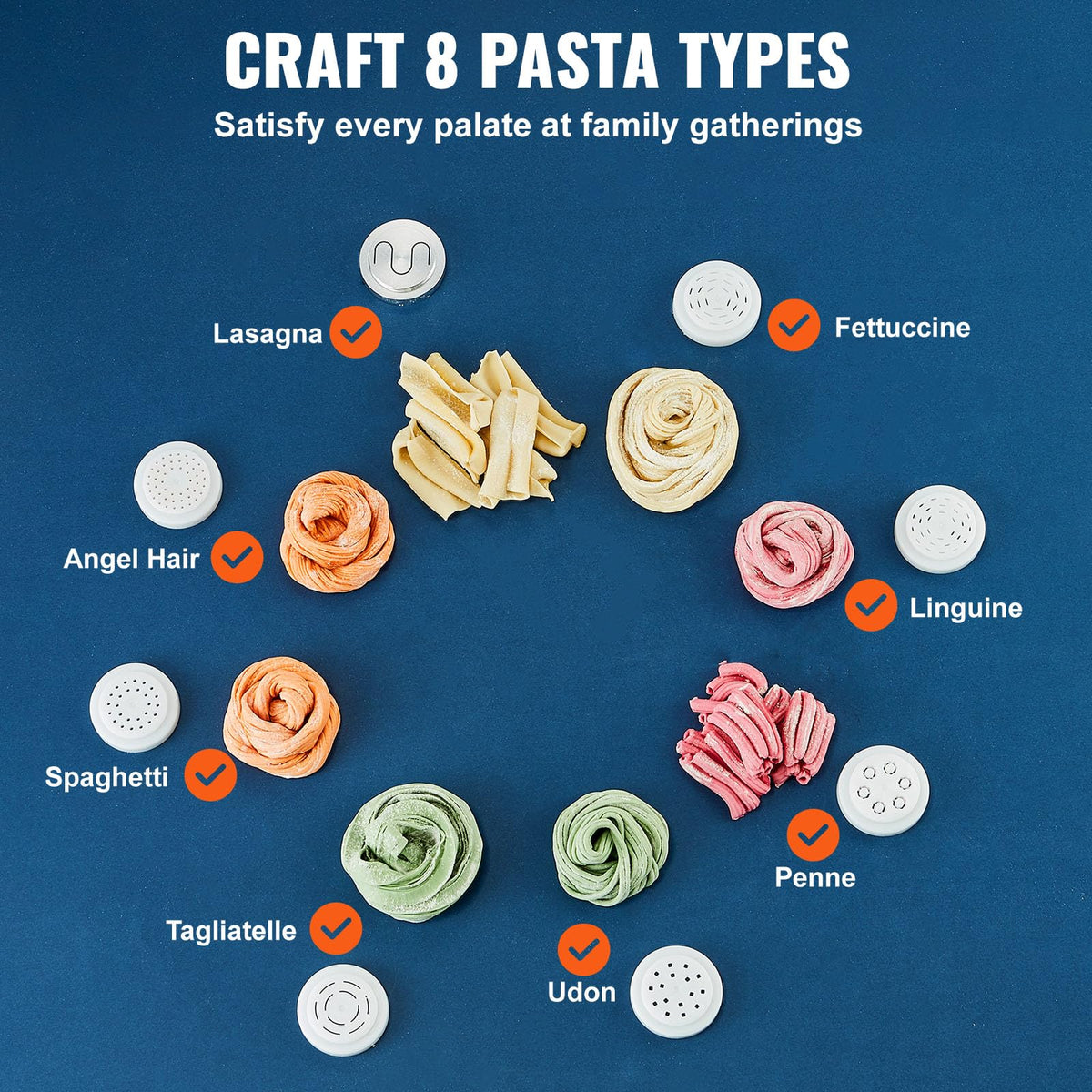 VEVOR pasta maker eight discs enable diverse shapes for meals