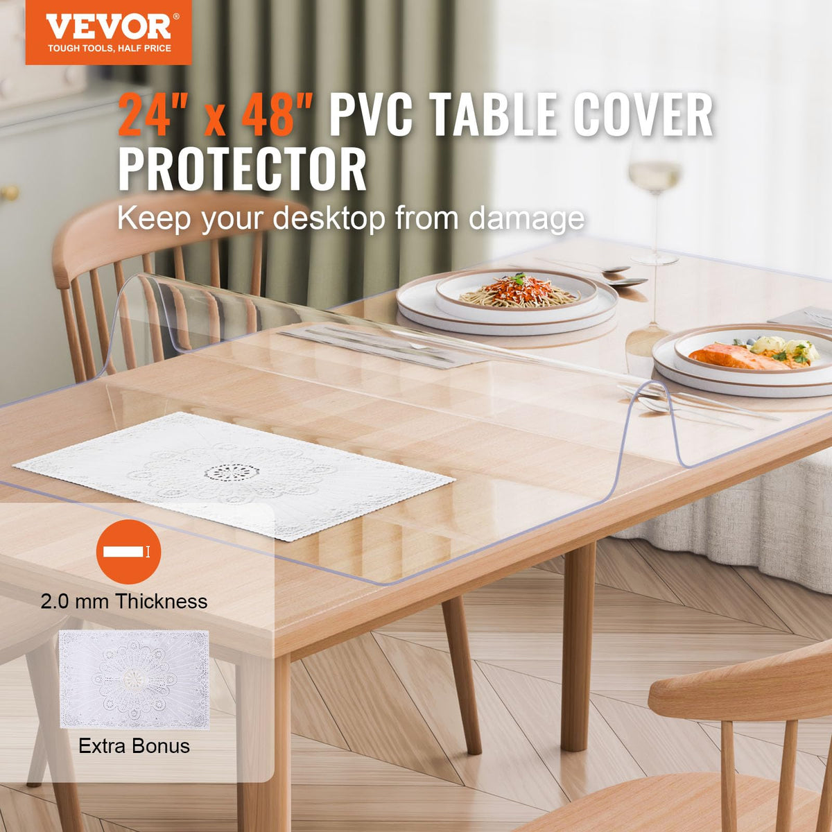 VEVOR plastic desk mat protector offers waterproof protection for dining and office desks.