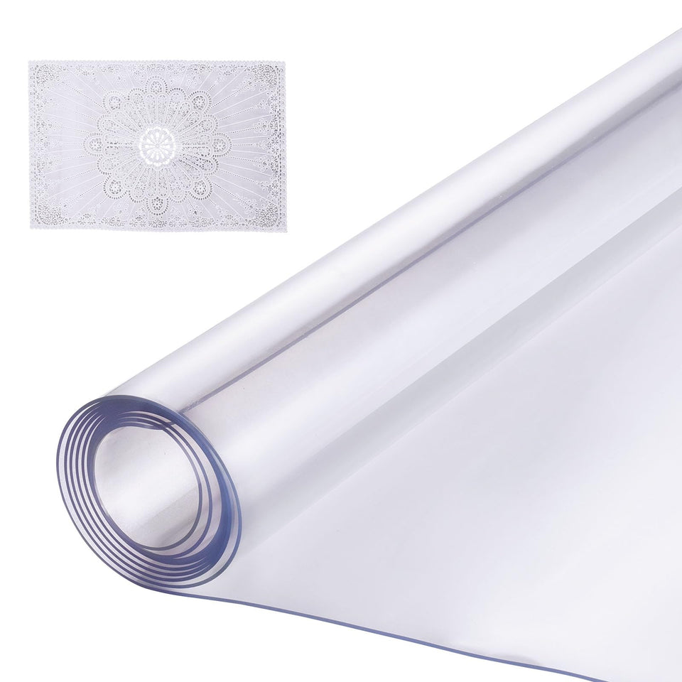 VEVOR plastic table cover, clear, protecting a desk from spills and daily wear.