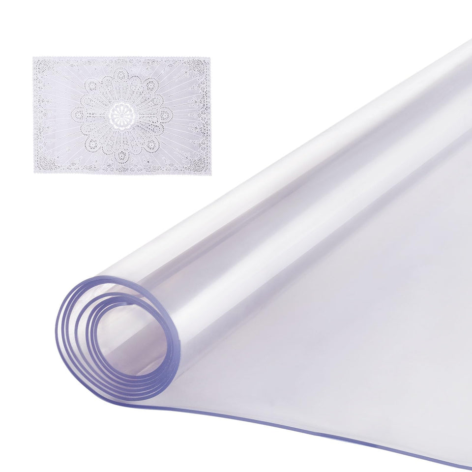 VEVOR plastic table cover, clear 42x60 inches, protects surfaces from scratches and spills.