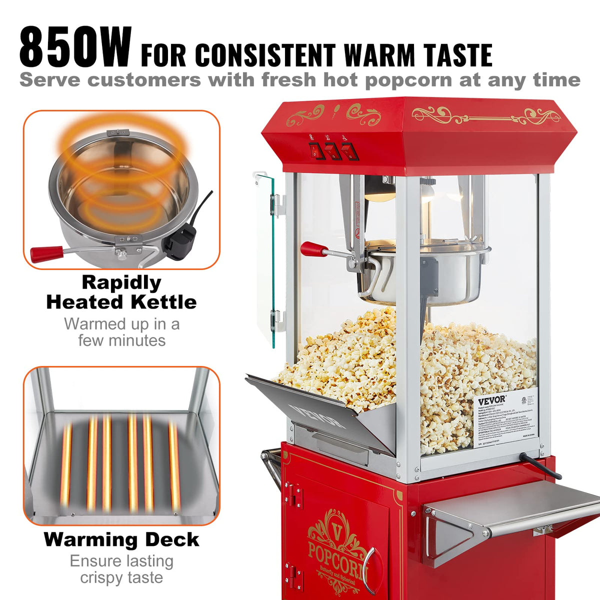 VEVOR popcorn machine delivering up to 48 cups per batch