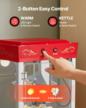 VEVOR built-in stirrer ensures evenly popped kernels during batches