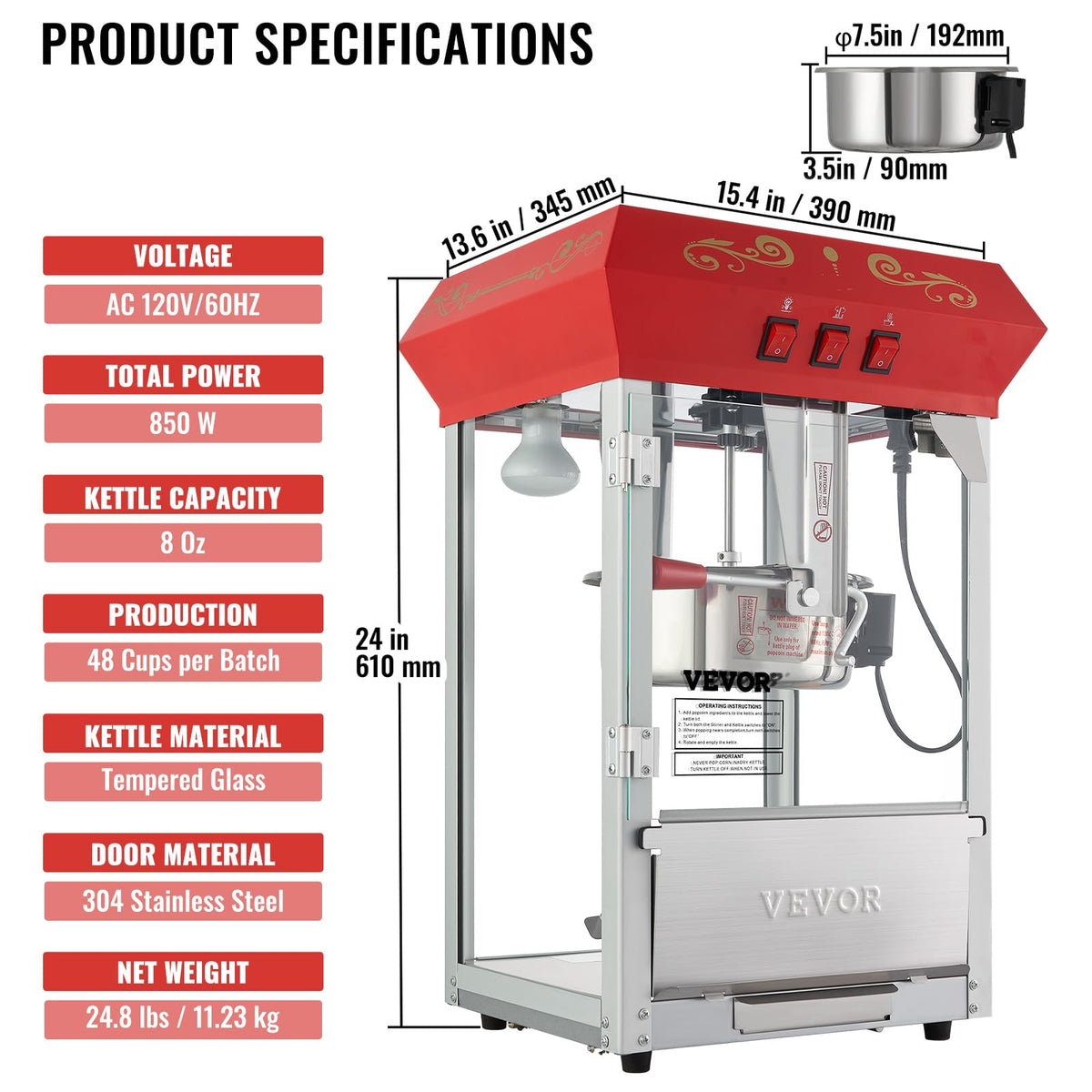 VEVOR warming deck 60W keeps popcorn ready to serve.
