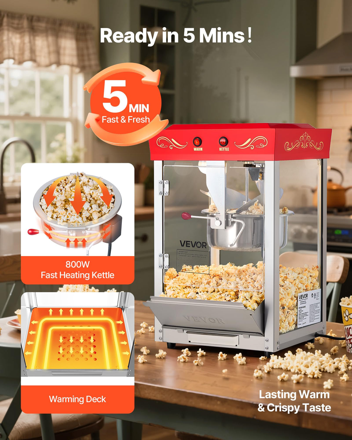 VEVOR warming deck keeps popcorn warm between servings