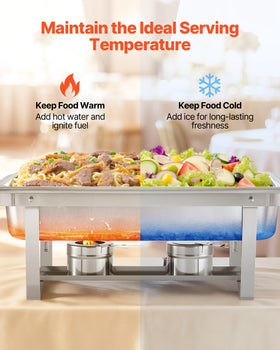 VEVOR full chafing dish set with lids and tongs provides a complete serving kit.