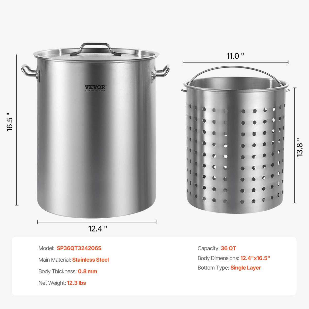 VEVOR stockpot sanding finish for durable surface