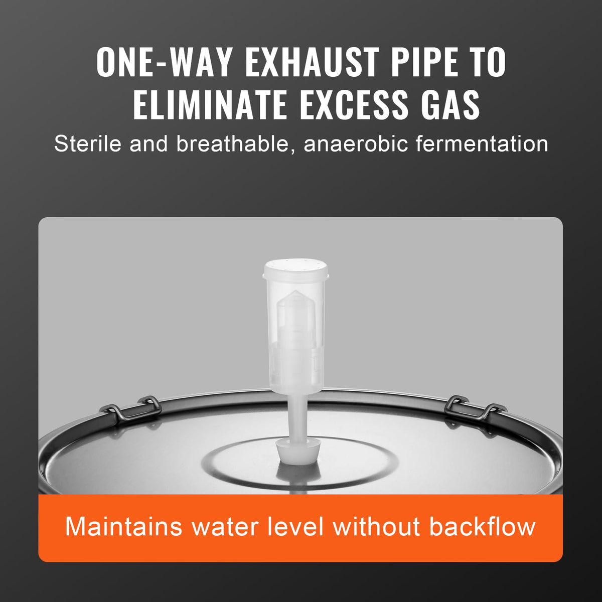 VEVOR top exhaust vent illustrates breathable fermentation and gas release.